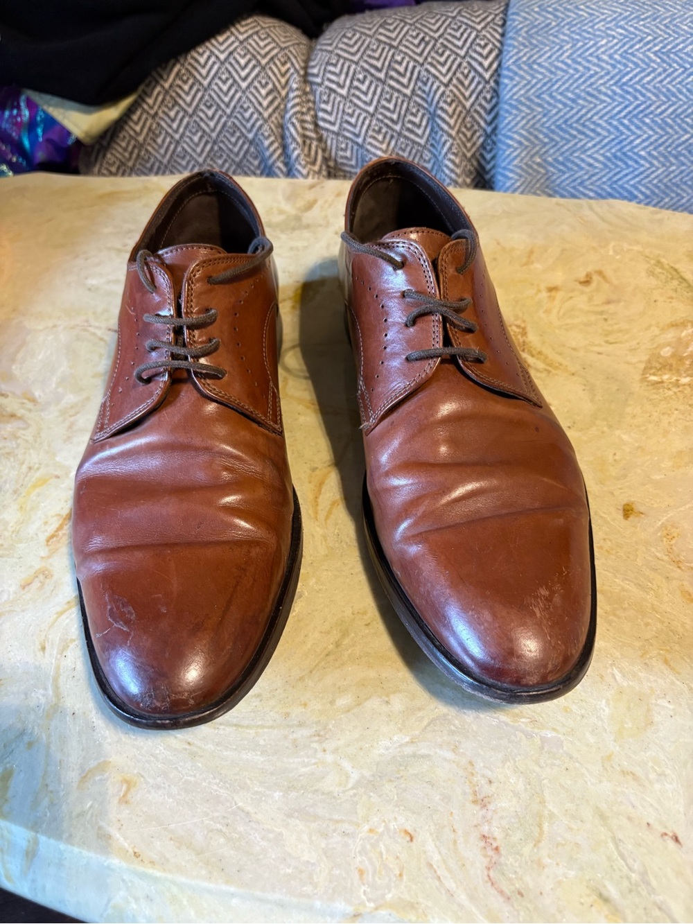 Santoni Cognac Leather Derby Lace-Ups